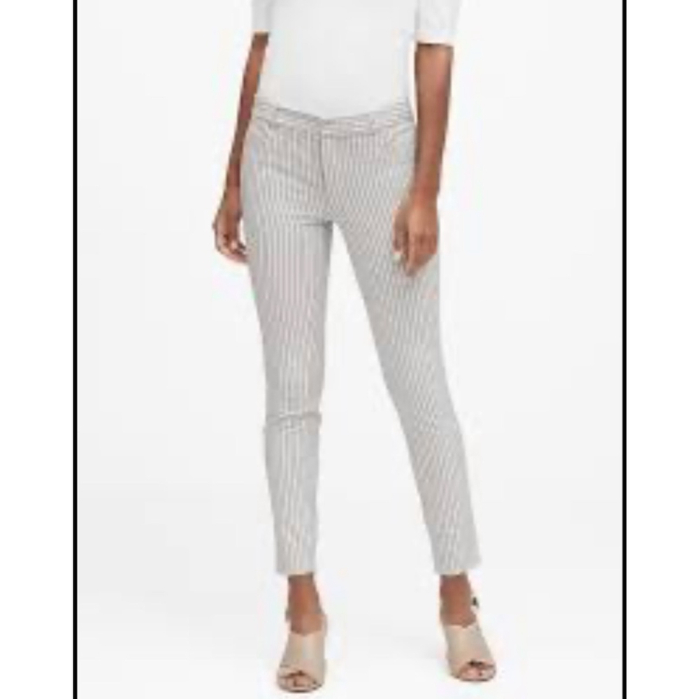Women's Banana Republic Sloan White Black Pinstripe Ankle Pants Size 8